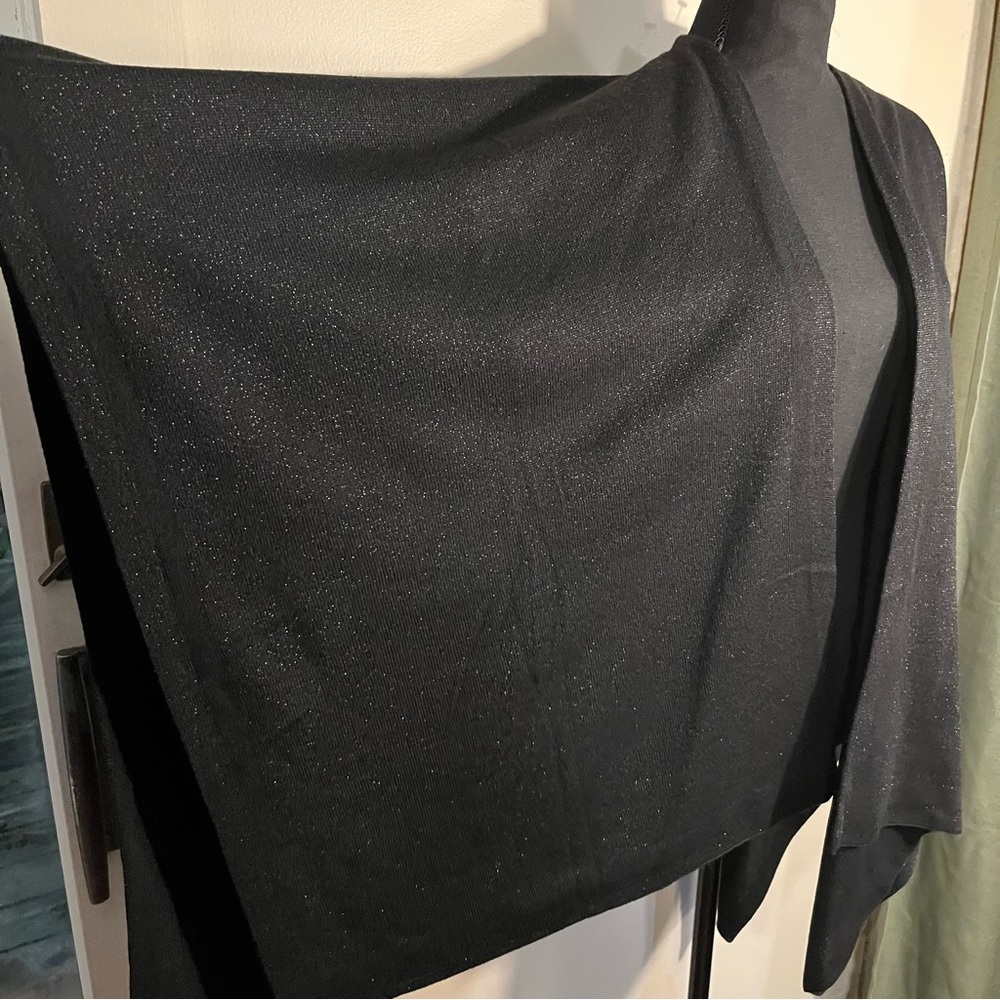 RALPH LAUREN Reverible Poncho Ruana - BLACK or BLACK w/ SILVER METALLIC - OS - Picture 3 of 6